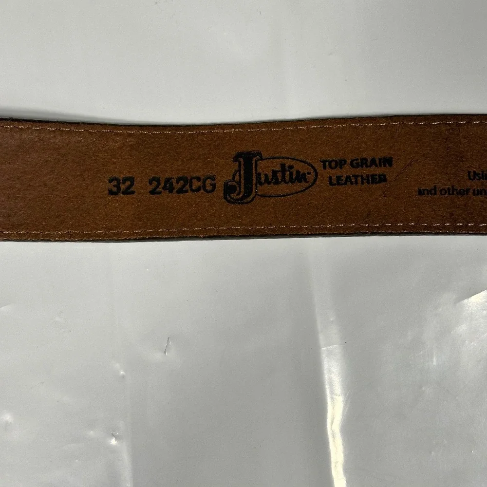 Justin Trophy Belt Mens 32 Brown Floral Embossed Leather Silver Buckle Excellent